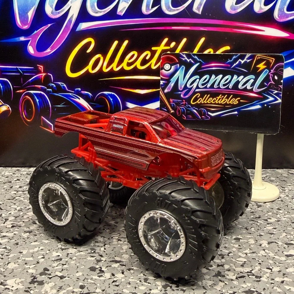 Hot Wheels Monster Trucks Metallic Red Pinstripe Diecast Toy Truck Chrome Rims